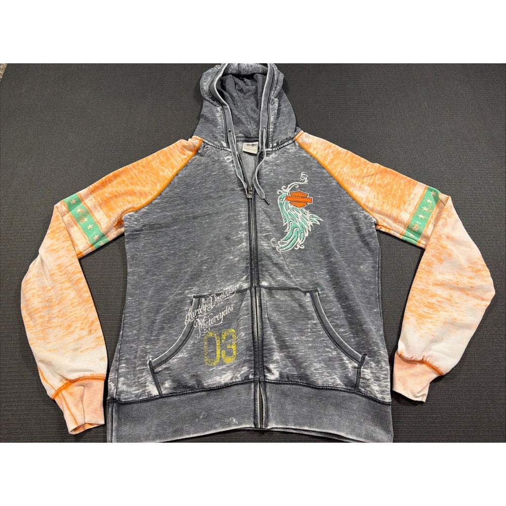Double Sided Orange aqua gray washed out Harley Davidson size XL zipup hoodie